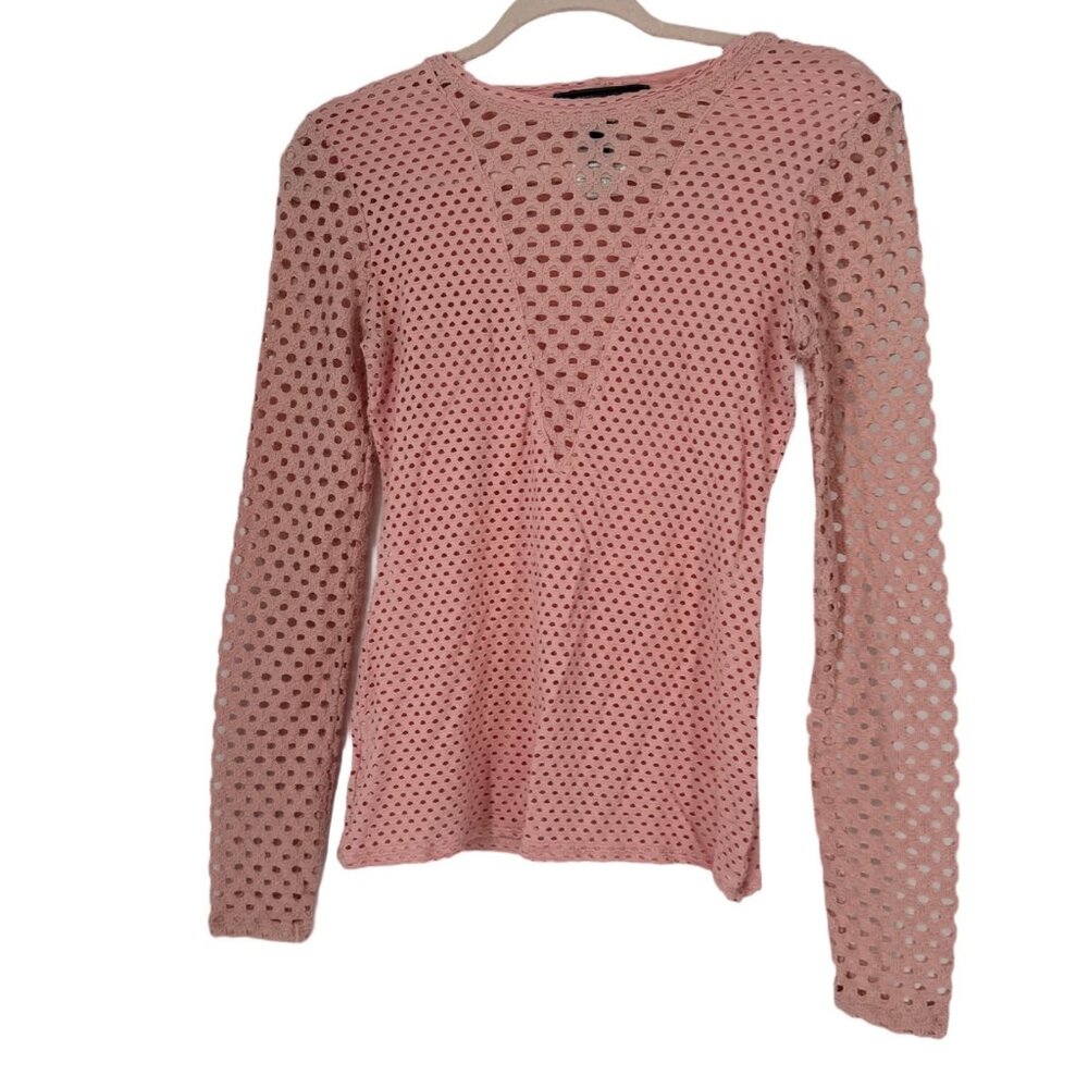 ✨ BCBG Max Azria Pink Sheer Perforated Eyelet Mesh Top Small ✨